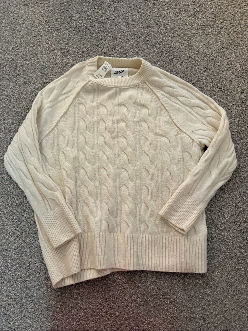 aerie Ivory Cable-Knit Crewneck Sweater